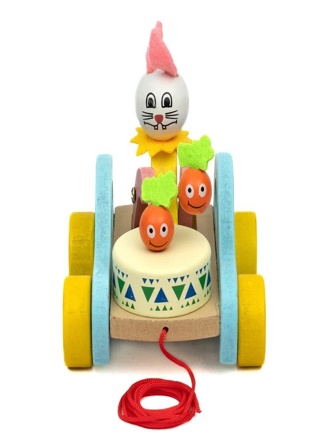 TOOLART® Wooden Drum Musical Pull Along Toy, Baby Early Walking Pull Toy, Rope Toy for Babies, Walking Toy Vehicle for Babies Wood, Multi Color (Pack of 1) (Bunny) (Color May Vary) - Image 4